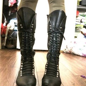 Breckelles Knee High Lace Up Military Boots 8.5